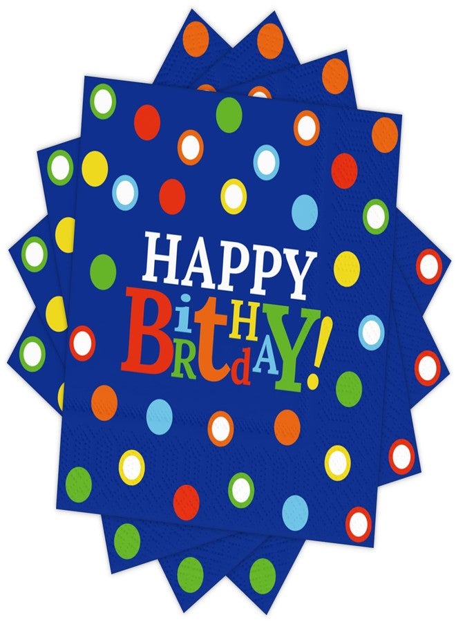 DYLIVeS Blue and Rainbow Dots Happy Birthday Party Napkins, Colorful Dots Birthday Paper Dinner Napkins for Luncheon Cocktail Birthday Party Decorations Rainbow Birthday Party Supplies, 50 Pack, 3-Ply - Image 1